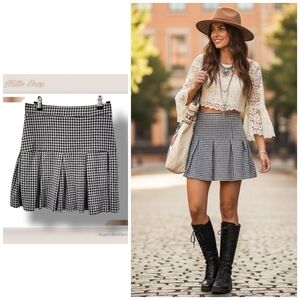 🌿MittoShop Women's Small Black White Gingham Mini Pleated Skirt